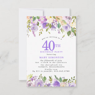 KLEINE 40. Geburtstagsfeier Lila Rosen Blumenstrau Einladung