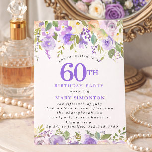 KLEINE 60. Geburtstagsfeier Lila Rosen Blumenstrau Einladung