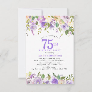 KLEINE 75. Geburtstagsfeier Lila Rosen Blumenstrau Einladung