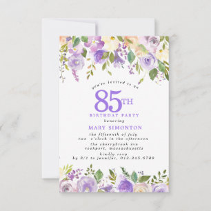 KLEINE 85. Geburtstagsfeier Lila Rosen Blumenstrau Einladung