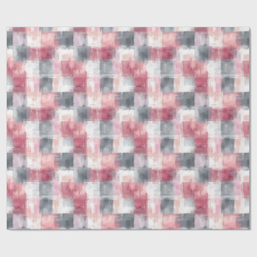 Kleine Abstrakte Gingham Pink und Grau Geschenkpapier (Flach)