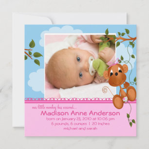 Kleine Affe-Baby-Mädchen-Foto-Mitteilung Ankündigung