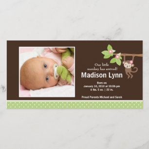 Kleine Affe-Baby-Mädchen-Foto-Mitteilung Ankündigung