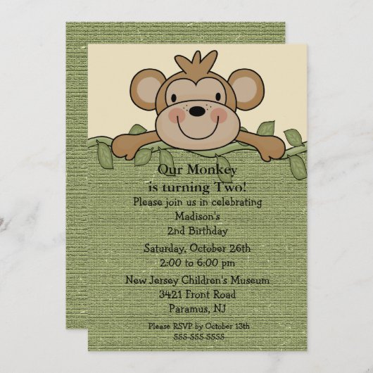 Kleine Affe-Kindergeburtstag-Einladung Einladung (Vorne/Hinten)