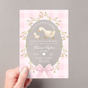 Kleine alberne Gans Baby Shower Pink Gingham Acryleinladungen
