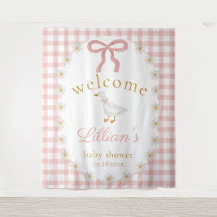 Kleine alberne Gans Pink Gingham Baby Shower Wandteppich