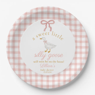 Kleine alberne Gans - Rosa Gingham-Baby-Party Pappteller