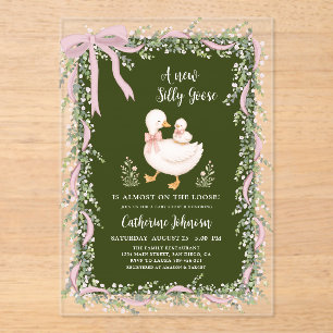 Kleine alberne Gans Sage Grün Rosa Schleife Baby S Acryleinladungen