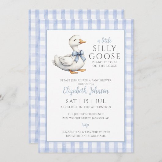 Kleine Alberne Gänseblauer Kinderdusche Einladung (Vorne/Hinten)