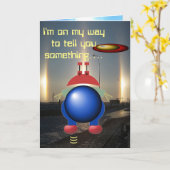 Kleine Alien zum Geburtstag Karte (Gelbe Blume)