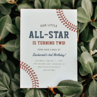 Kleine All-Star Baseball Boys 2. Geburtstag Party Einladung