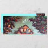 KLEINE ANGELS MONOGRAM hell antikblau rot Einladung (Vorne/Hinten)