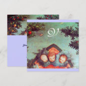 KLEINE ANGELS MONOGRAM hell antikblau rot Einladung (Vorne/Hinten)