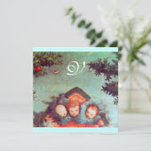 KLEINE ANGELS MONOGRAM hell antikblau rot Einladung (Stehend Vorderseite)