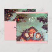 KLEINE ANGELS MONOGRAM hell antikes blaues Rosa Einladung (Vorne/Hinten)