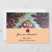 KLEINE ANGELS MONOGRAM hell antikes blaues Rosa Einladung (Vorderseite)