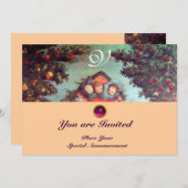 KLEINE ANGELS MONOGRAM hell antikes blaues Rosa Einladung (Vorne/Hinten)