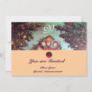 KLEINE ANGELS MONOGRAM hell antikes blaues Rosa Einladung