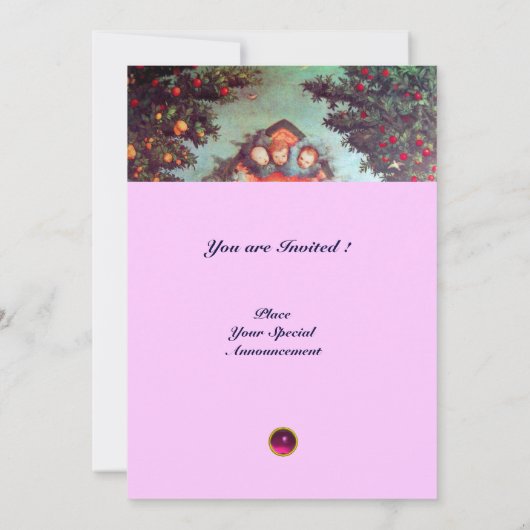 KLEINE ANGELS MONOGRAM hell antikes blaues Rosa Einladung (Rückseite)