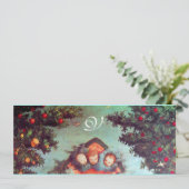 KLEINE ANGELS MONOGRAM hell antikes blaues Rosa Einladung (Stehend Vorderseite)