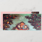 KLEINE ANGELS MONOGRAM hell antikes blaues Rosa Einladung (Vorne/Hinten)