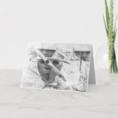 Kleine antike Biplane in Schwarz und Weiß Karte (Vorderseite)