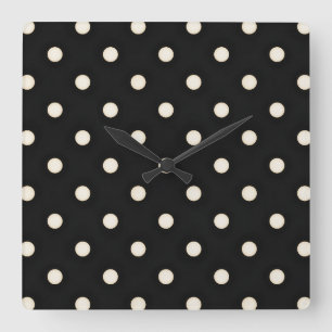 Kleine antike weiße Polka Punkte auf schwarz beäng Quadratische Wanduhr