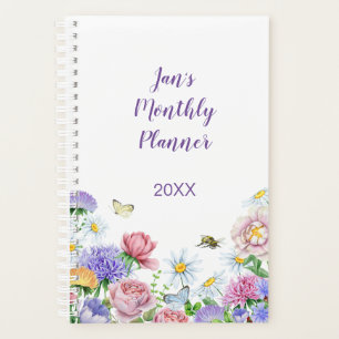 Kleine Aquarell-Garten-Blumen-Schmetterling-Hummel Planer