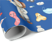 Kleine Ärztin mit dem Namen, blau Geschenkpapier (Rolleneckpunkt)