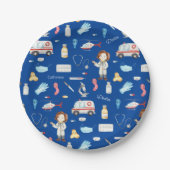 Kleine Ärztin mit dem Namen, blau Pappteller (Vorderseite)