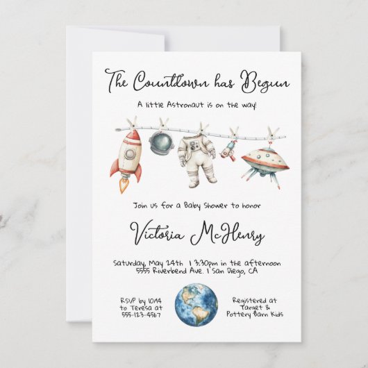 Kleine AstronautenBaby-Dusche Einladung (Vorderseite)