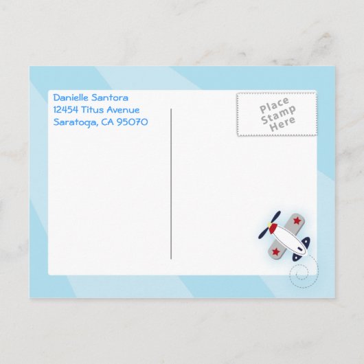 Kleine Aviator Airplane Babyduschkarte Einladungspostkarte (Rückseite)