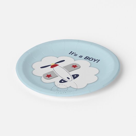 Kleine Aviator Airplane Babyduschplatte Pappteller (Schrägansicht)