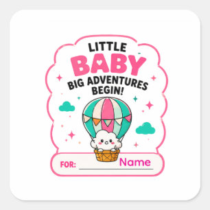 🎈 Kleine Baby-Abenteuer Beginnt Name Baby-Party � Quadratischer Aufkleber