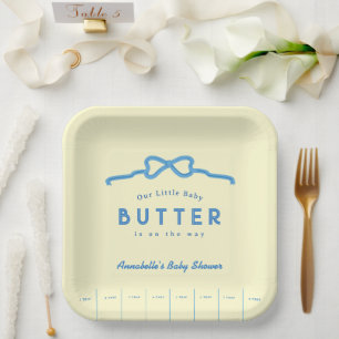 Kleine Baby-Butter Blaue Schleife Baby-Party Pappteller