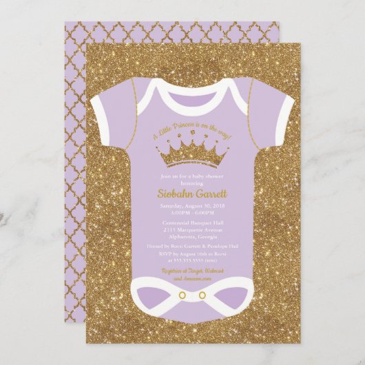 Kleine Baby-Duschen-Einladung Prinzessin-Purple Einladung (Vorne/Hinten)