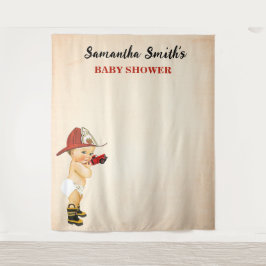 Kleine Baby Firefighter Babydusche Hintergrund Wandteppich