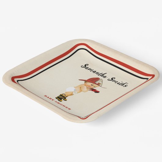 Kleine Baby Firefighter Babydusche Red Pappteller (Gewinkelt)