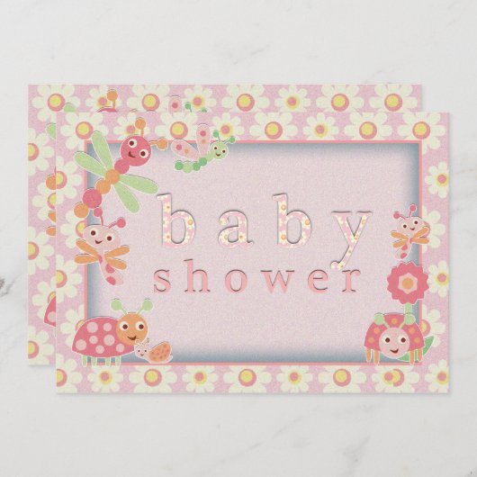 Kleine Babydusche Einladungen Rosa (Vorne/Hinten)