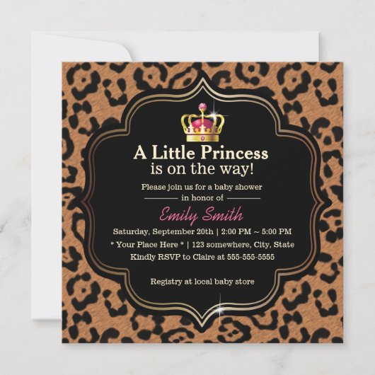 Kleine Babyparty Prinzessin-Crown Leopard Print Einladung (Vorderseite)