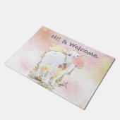 Kleine Babyziege mit Bubblegum Begrüßungsmatte Fußmatte (Schrägansicht)