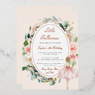 Kleine Ballerina Blumen Rose Gold Kindergeburtstag Folieneinladung