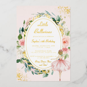Kleine Ballerina Gold Blumen Kindergeburtstag Folieneinladung