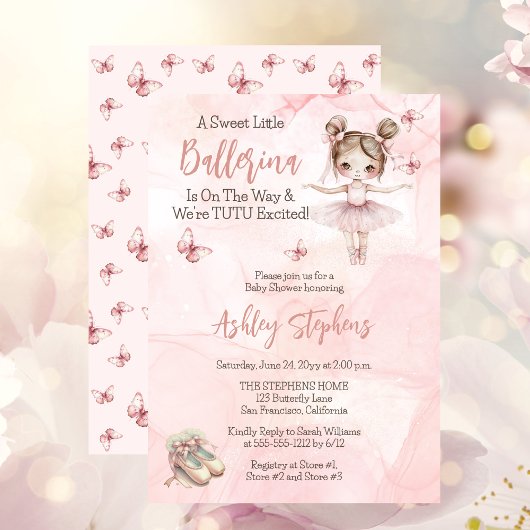 Kleine Ballerina ist auf dem Weg Tutu Babydusche Einladung