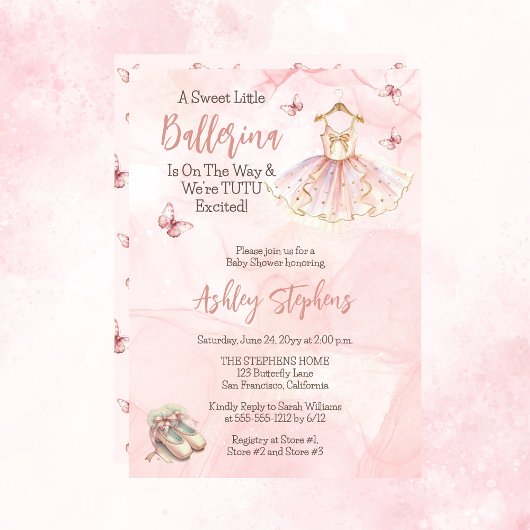 Kleine Ballerina ist auf dem Weg Tutu Babydusche Einladung