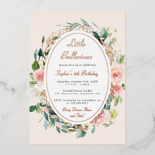 Kleine Ballerina Kinder Geburtstag Rose Gold Flora Folieneinladung