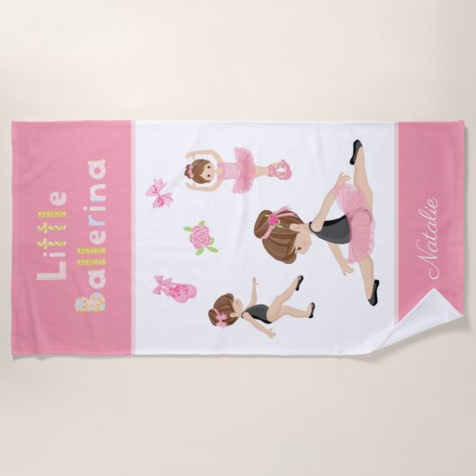 Kleine Ballerina Pink Ballettmädchen Name Strandtuch (Vorderseite)