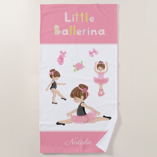 Kleine Ballerina Pink Ballettmädchen Name Strandtuch (Vorderseite)