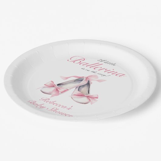 Kleine Ballerina Pink Bow Girl Babydusche Pappteller (Schrägansicht)