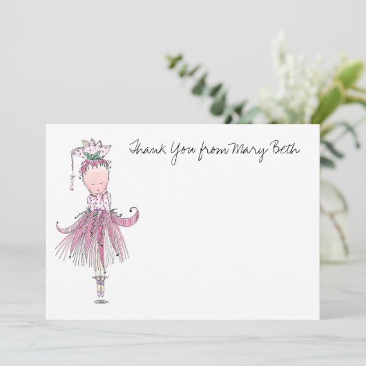 Kleine Ballerina pink Danke Note Card (Stehend Vorderseite)